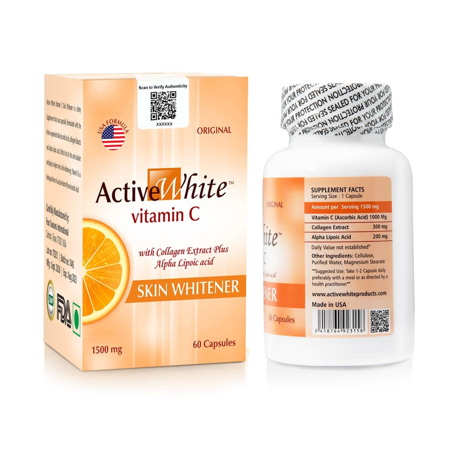 Active White Vitamin C 1500mg Skin Brightening – 60 Capsules