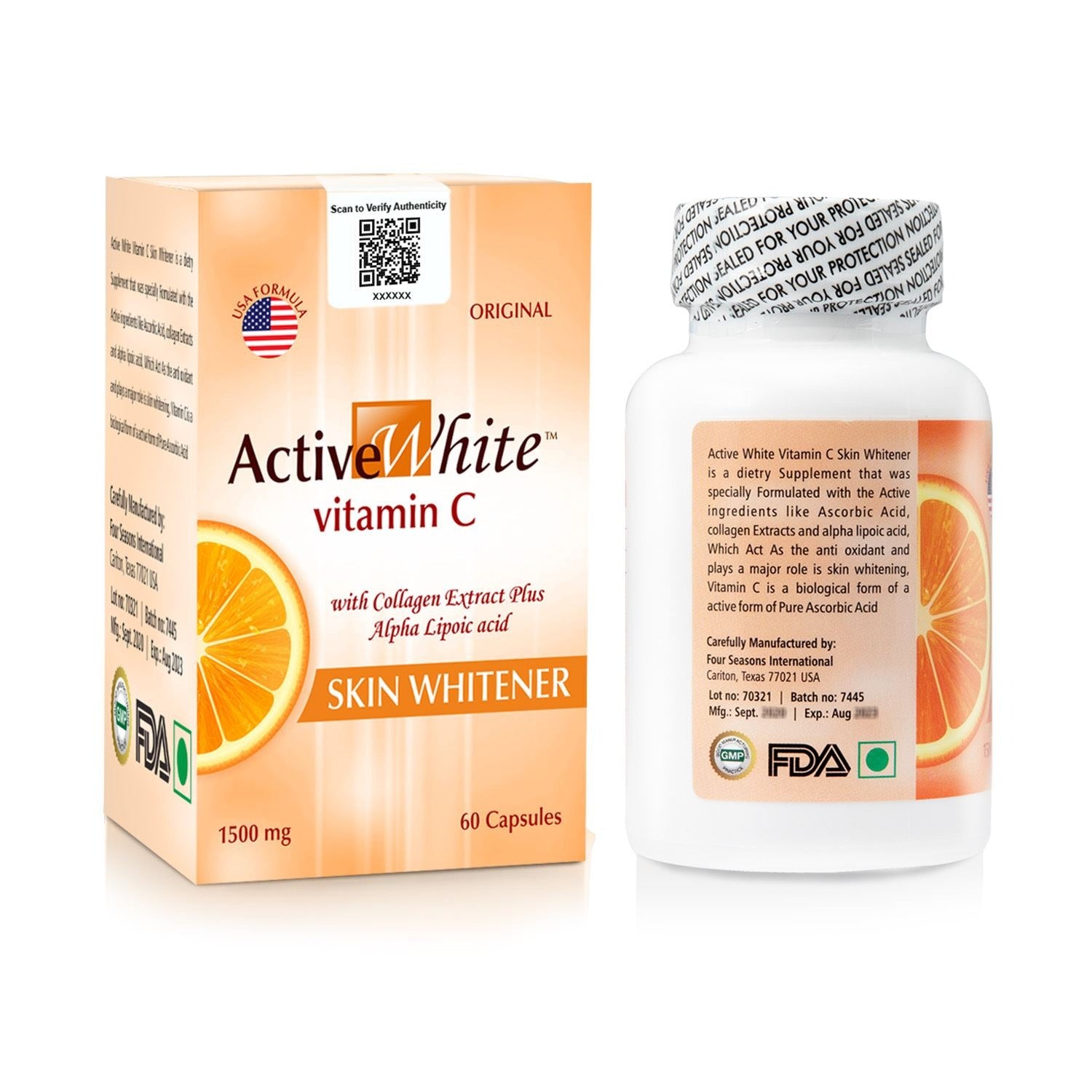Active White Vitamin C 1500mg Skin Brightening – 60 Capsules
