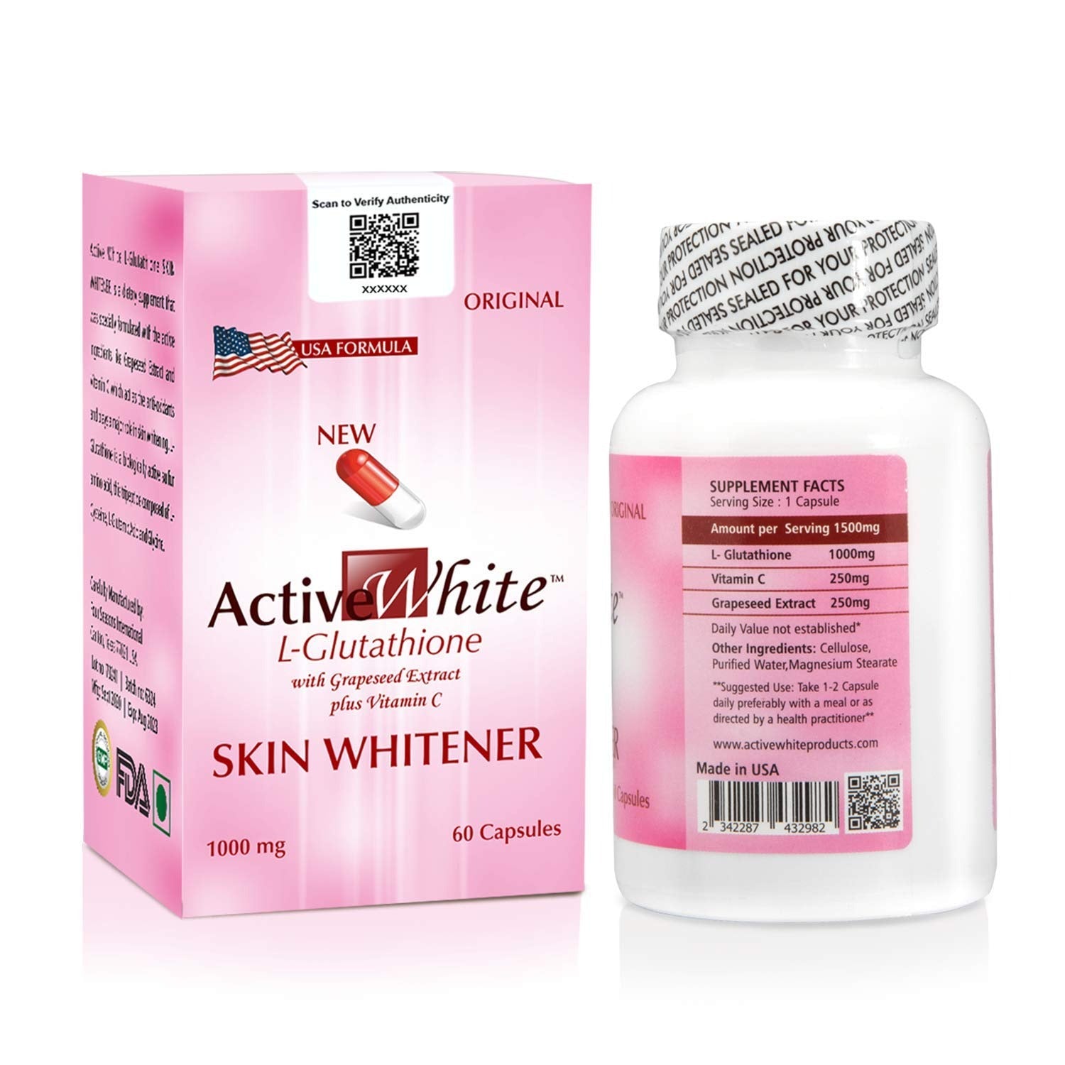 Active White L-Glutathione 1000mg Skin Whitening Capsules