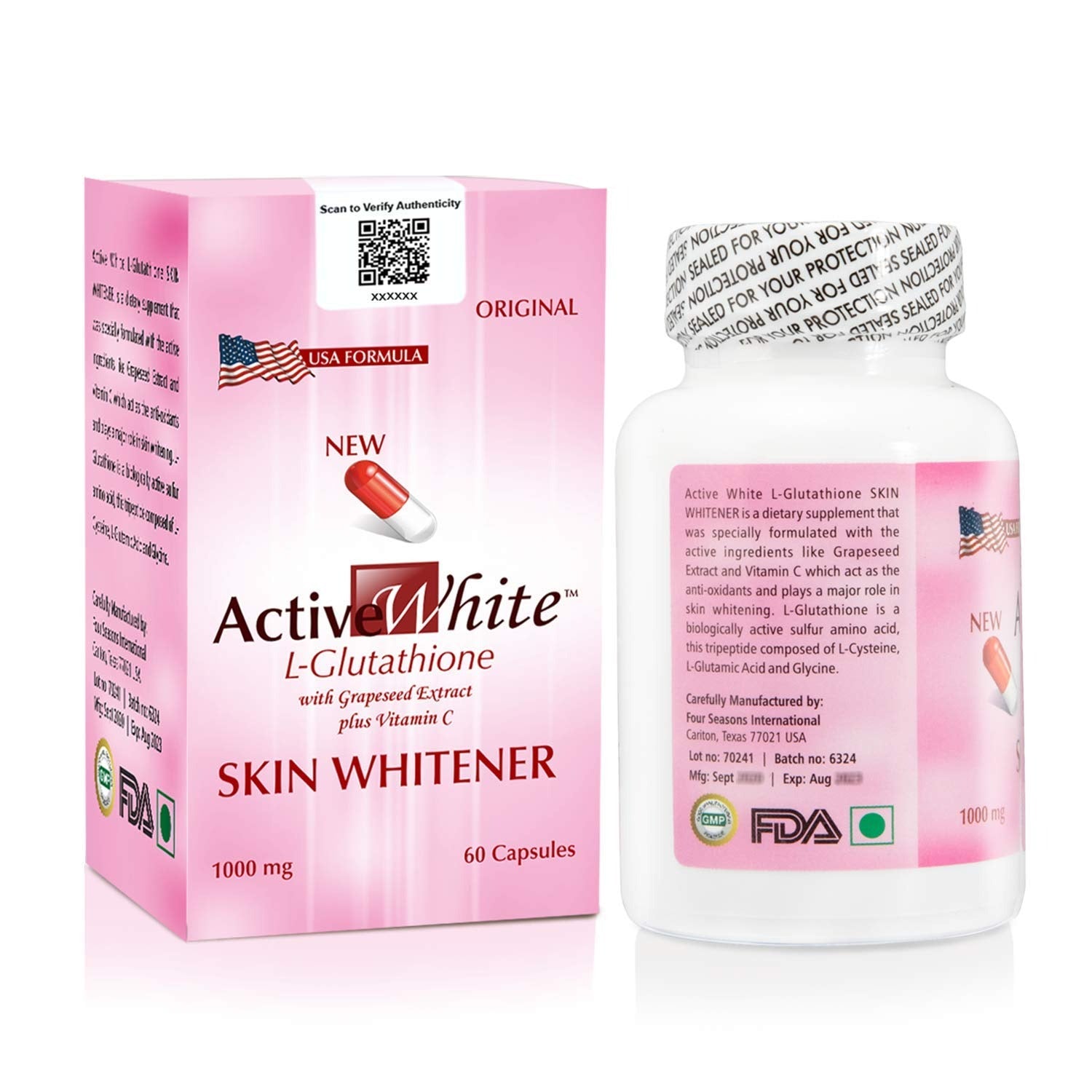 Active White L-Glutathione 1000mg Skin Whitening Capsules